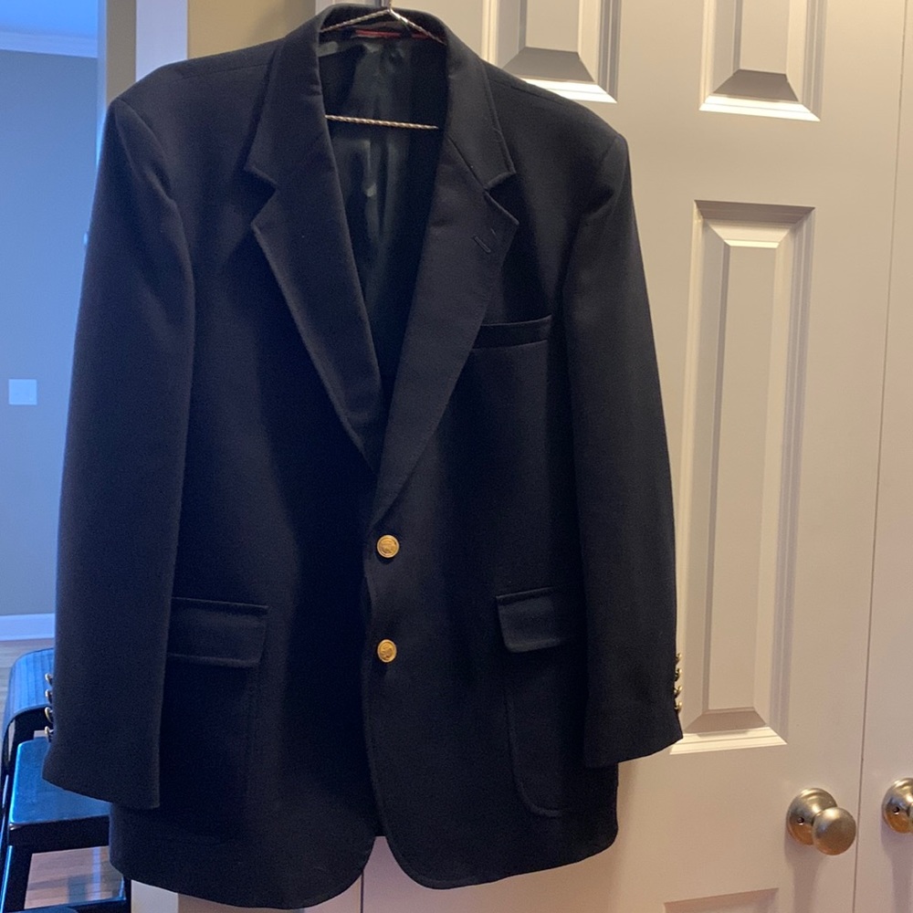 John Peel Ltd Navy Two Button Sport Coat/Jacket | 46R | Four Buttons on Sleeves